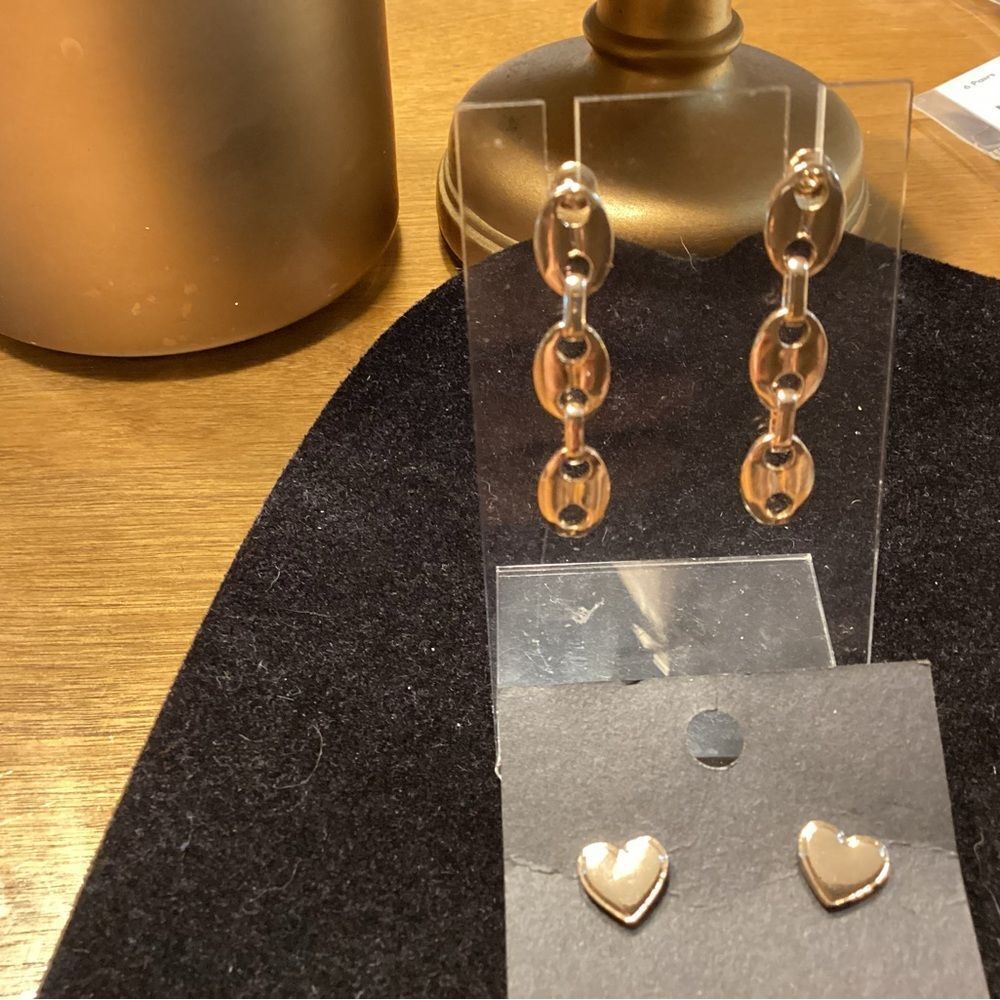 NWOT. 2 Pair of Shiny Goldtone Pierced Earrings